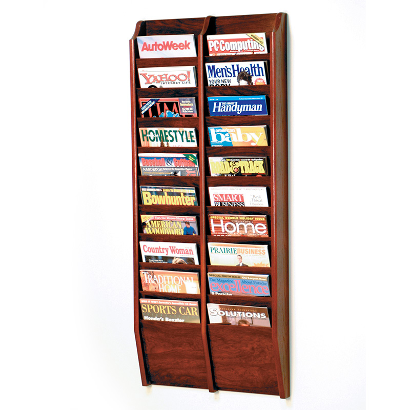 Mahogany Wall Mount Pocket Vertical Magazine Rack Shoppopdisplays