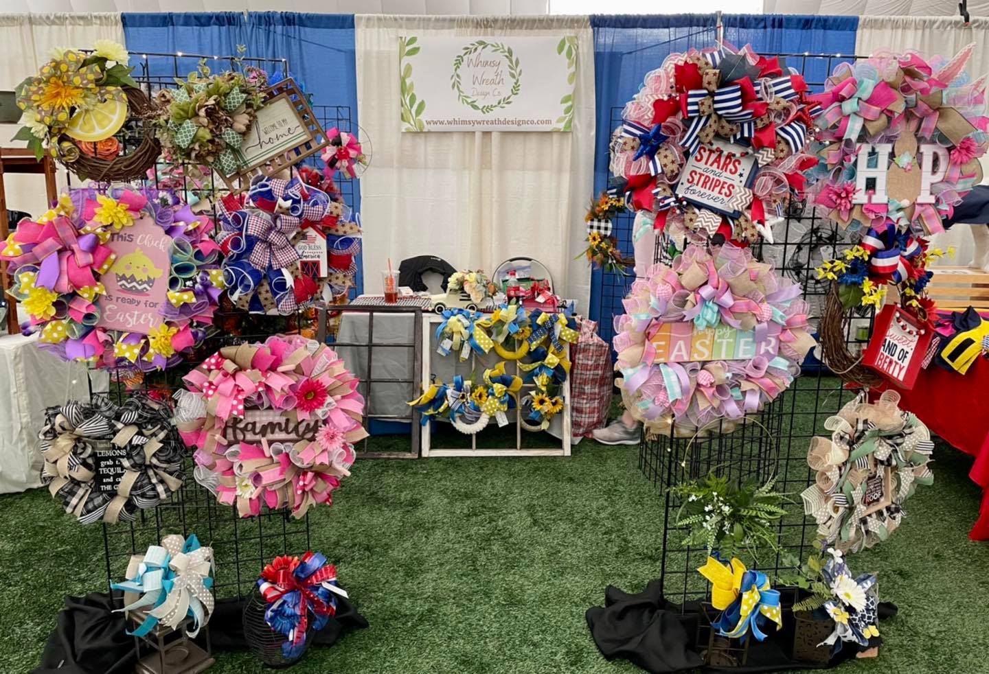 wreaths displayed on a gridwall