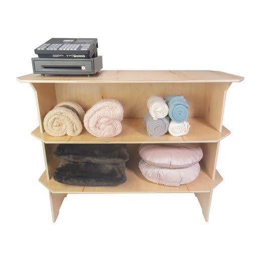  portable wooden counter organizes towels and spa equipment