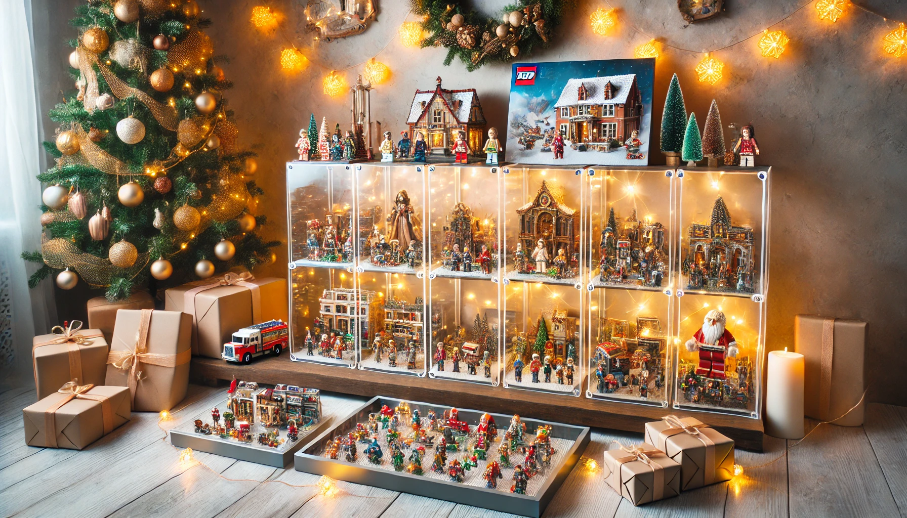 A festive holiday scene showcasing creative collectible display ideas.