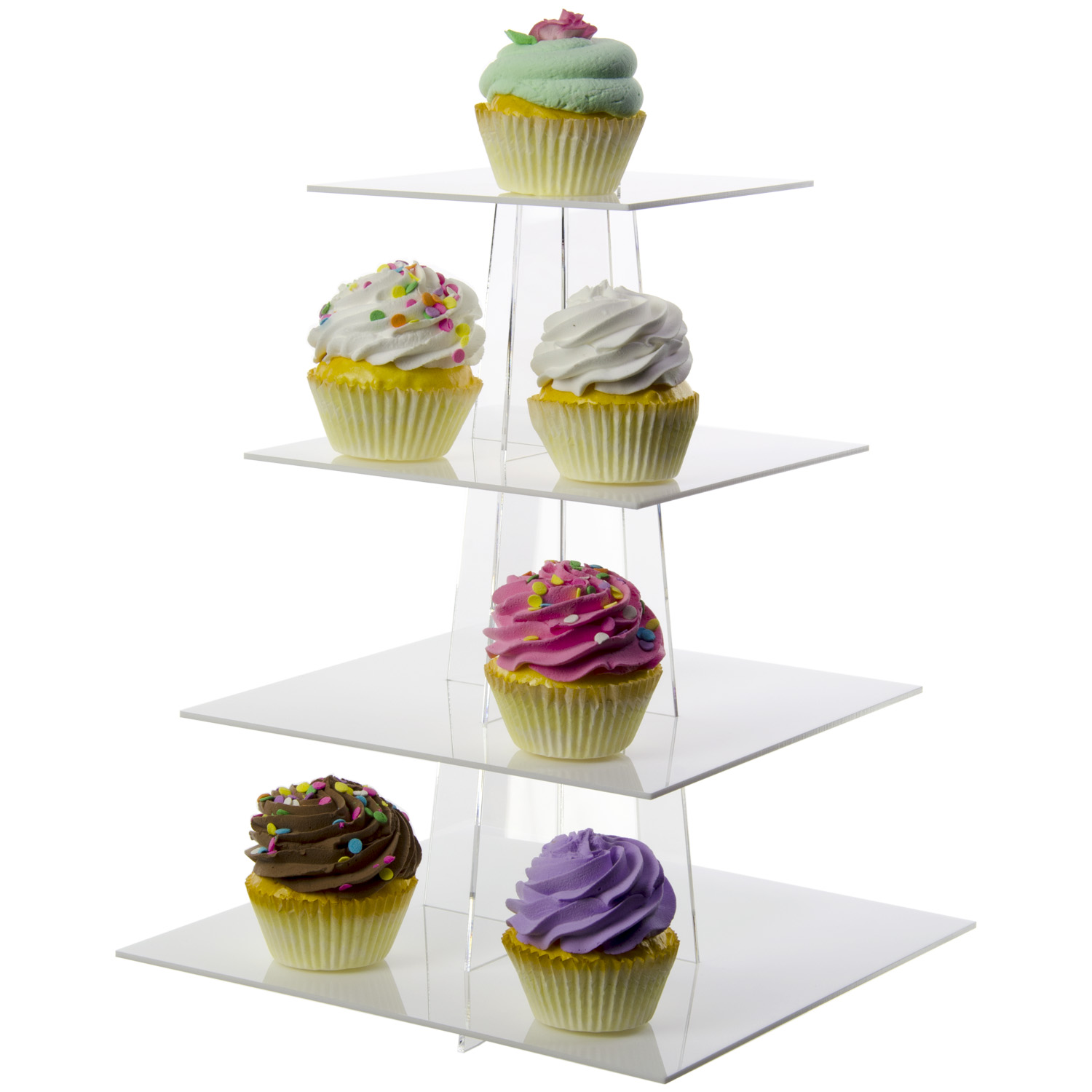 White 4 Tier Square Cupcake Display - Buy Acrylic Displays | Shop ...