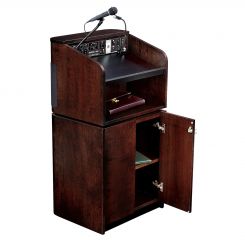 Mahogany Floor Standing Lectern with Sound System and Wireless Microphone