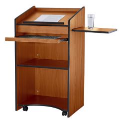 Cherry Wood Floor Standing Lectern with Slide Out Shelf