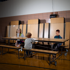 Clear 6 Way Cafeteria Table Divider Shield for 8ft to 10ft Tables