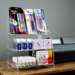 Countertop Acrylic Display, 3 Tiers, Rounded Collapsible 11.5”W x 15.25”H