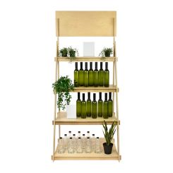 Multi-Tiered Floor Standing Wooden Shelving Display with Header, Collapsible