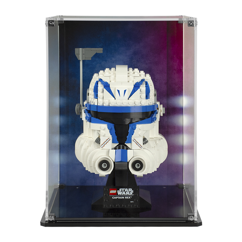 Display Case | Lego Star Wars Captain Rex Helmet 75349 w/ Printed Graphic Back Panel | Acrylic Display Case | Lego Sets