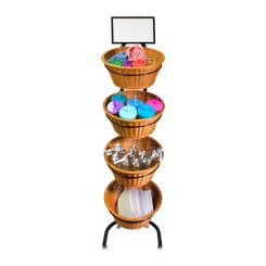 4 Tiered Round Basket Display Stand with Sign Holder