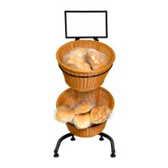 2 Tiered Round Basket Display Stand with Sign Holder