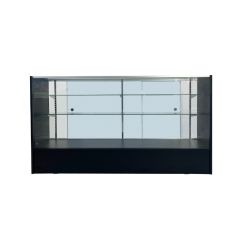 70" Retail Counter, Tempered Glass Adjustable Shelves & Sliding Doors, BLACK - 70"L x 18"W x 38"H