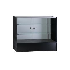 48" Retail Counter, Tempered Glass Adjustable Shelves & Sliding Doors, BLACK - 48"L x 18"W x 38"H