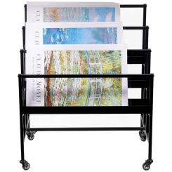 Mobile Art Display Rack, 3-Tiered, Holds Up to (75) 24" x 36" Art Protectors - Black