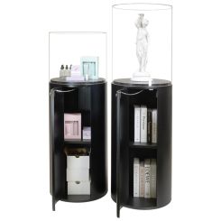 Black Round Display Pedestal 18Dx36H - With Locking Door, 1 Shelf and Acrylic Cover
