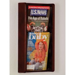 Mahogany Wall Mount Two Pocket Vertical Magazine Rack with Acrylic Front