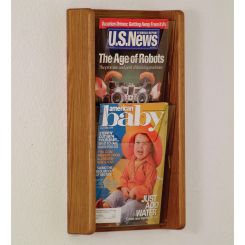 Medium Oak Wall Mount Two Pocket Vertical Magazine Rack with Acrylic Front