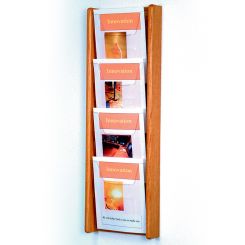 Light Oak Wall Mount 4 Pocket Vertical Magazine Rack with Acrylic Front