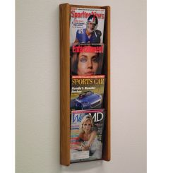 Medium Oak Wall Mount 4 Pocket Vertical Magazine Rack with Acrylic Front