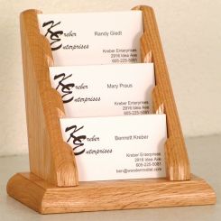 Light Oak 3 Pocket Tiered Wood Business Card Holder