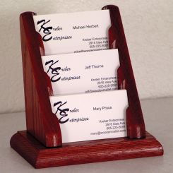 Mahogany 3 Pocket Tiered Wood Business Card Holder