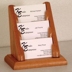 Medium Oak 3 Pocket Tiered Wood Business Card Holder