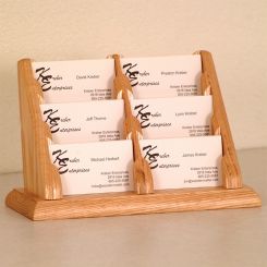 Light Oak 6 Pocket Tiered Wood Business Card Holder