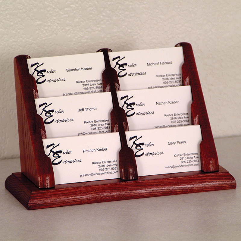 Mahogany 6 Pocket Tiered Wood Business Card Holder | shopPOPdisplays