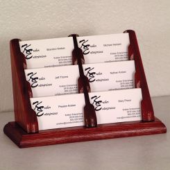 Mahogany 6 Pocket Tiered Wood Business Card Holder