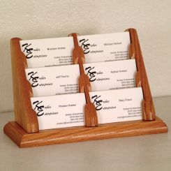Medium Oak 6 Pocket Tiered Wood Business Card Holder