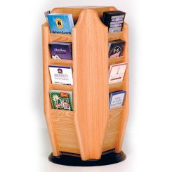 Light Oak 16 Pocket Wood Rotating Counter Top Brochure Holder