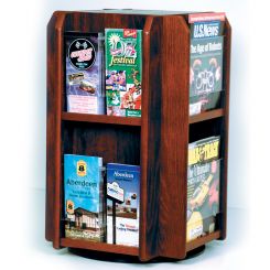 Mahogany 8 Magazine or 16 Brochure Wood Rotating Counter Top Display