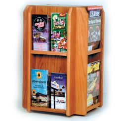 Medium Oak 8 Magazine or 16 Brochure Wood Rotating Counter Top Display
