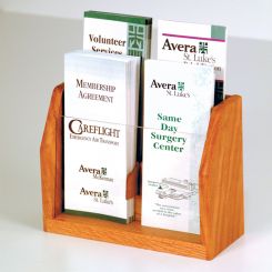 Medium Oak 4 Pocket Wood Brochure Holder with Acrylic Front