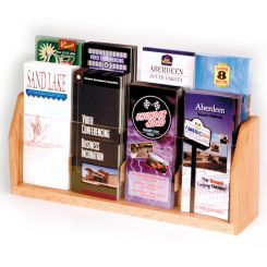 Light Oak 8 Pocket Wood Brochure Holder with Acrylic Holder