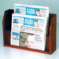 Mahogany Two Pocket Wood Newspaper Holder with Acrylic Front