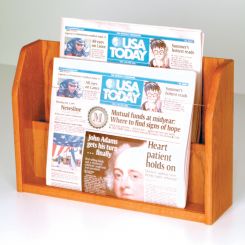 Medium Oak Two Pocket Wood Newspaper Holder with Acrylic Front