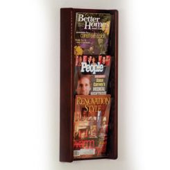 Mahogany Wall Mount Three Pocket Vertical Magazine Rack with Acrylic Front