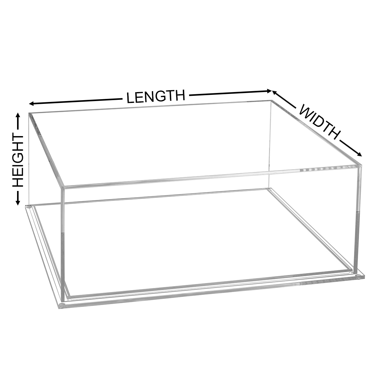Custom long clear plexiglass 5 sided box, custom acrylic box